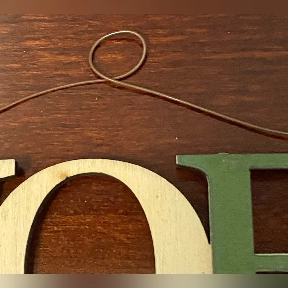 Noel Cream Green Wood Wire Hanging Holiday Christmas Ornament